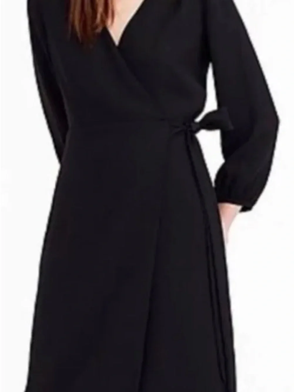 Black Wrap Midi Dress with Tie Waist